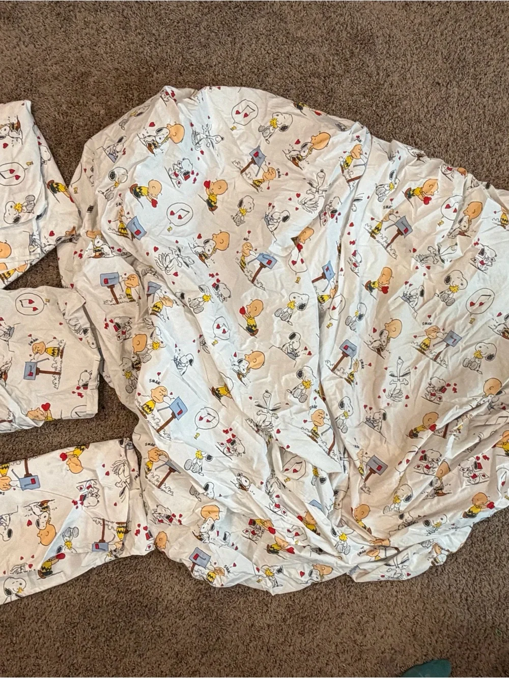Pottery Barn Kids X Peanuts Full Size Valentines Organic Cotten Sheet Set